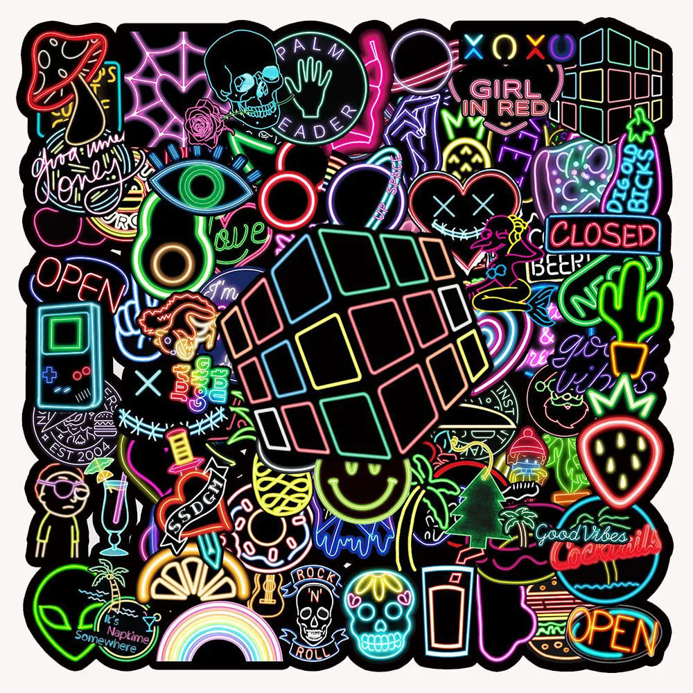 Neon Stickers Decals for Skateboard Guitar Laptop Phone Luggage Car Vinyl Kids Toys