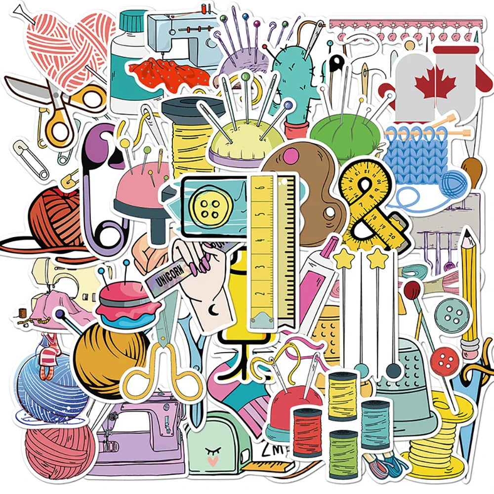 Cartoon Sewing Machine Stickers Waterproof DIY Decals for Kids