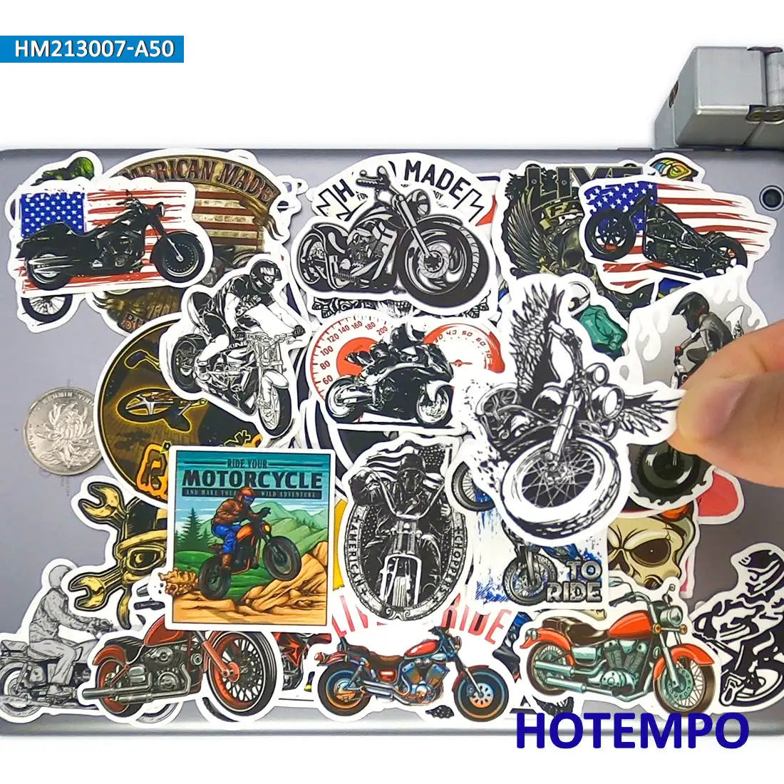 50Pieces Motorcycle Rider Stickers Funny Racer Retro Pattern for Phone Luggage Guitar Skateboard Helmet Bike Car Laptop Sticker