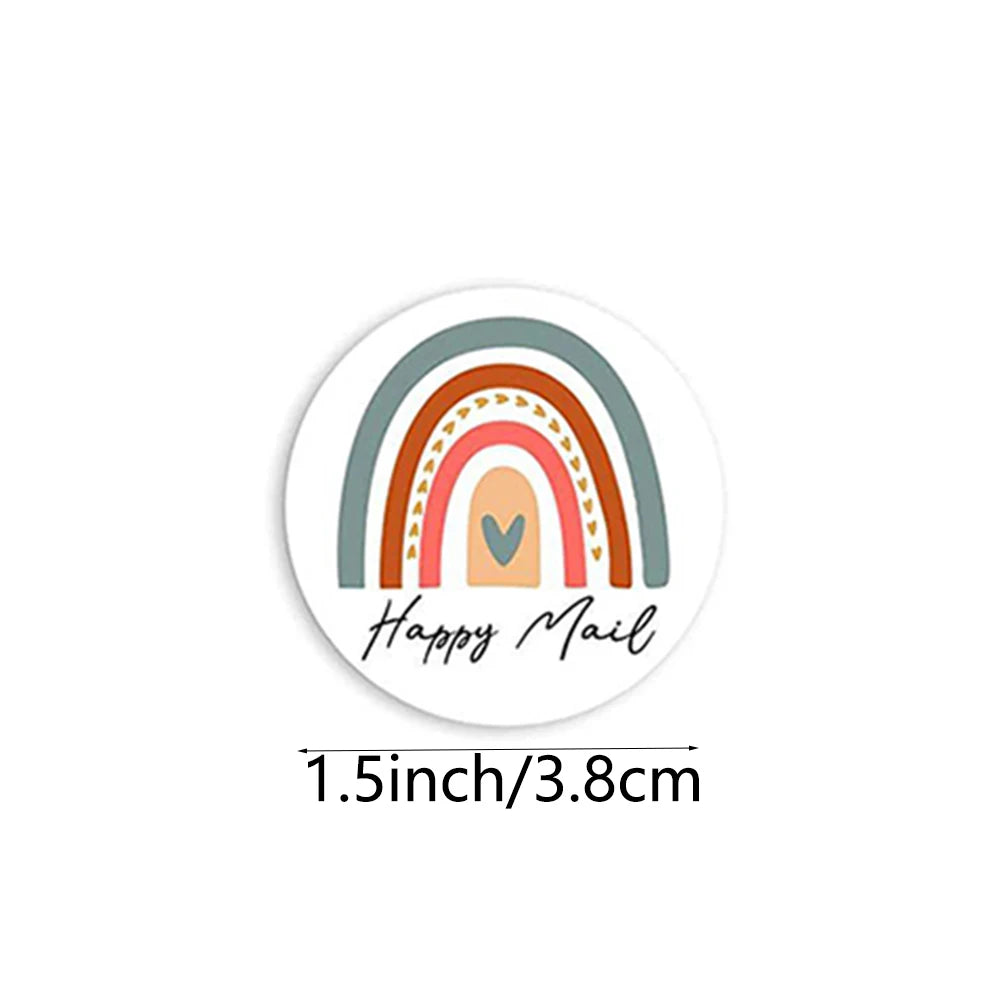 500pcs/roll Happy Mail Stickers , Cute Rainbow Thank You Sticker Labels for Small Business,Envelope Bag Packaging Seals Shipping