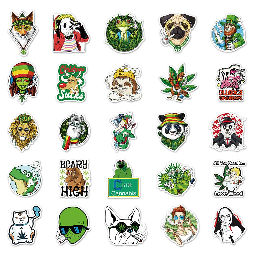 10/30/50/100PCS Funny Leaves Character Smoking Waterproof Stickers Graffiti Decals Motorcycle Laptop Guitar Phone Cool Sticker