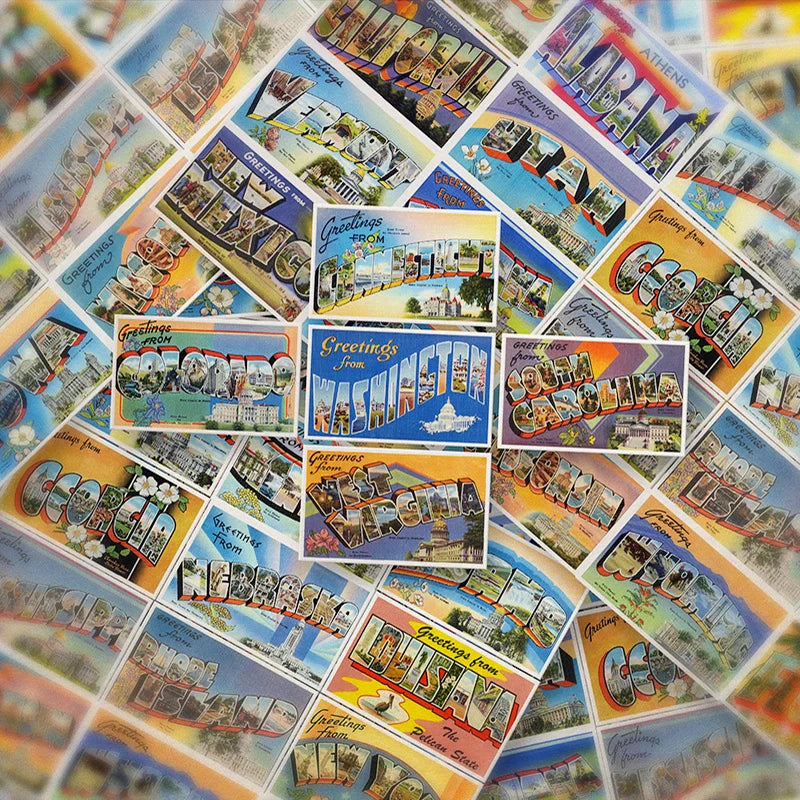 Retro City Postcard Stickers: Skateboard, Guitar, Laptop, Luggage, Phone Decals (10/30/50PCS)