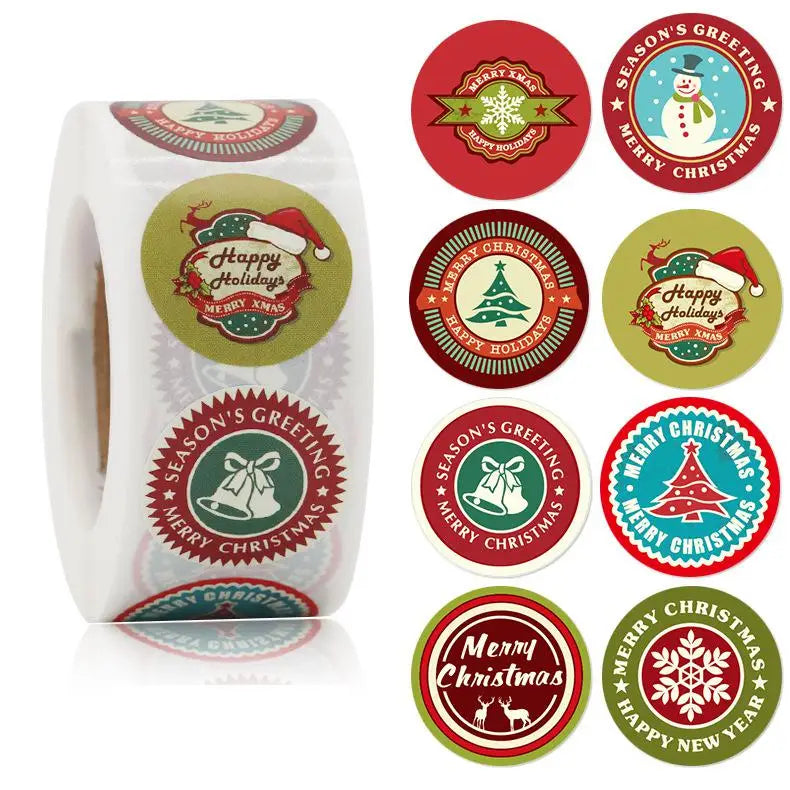500pcs Merry Christmas Stickers Roll Round Holiday Label Stickers Christmas Envelope Stickers for Cards, Presents, Bag,Gift Box