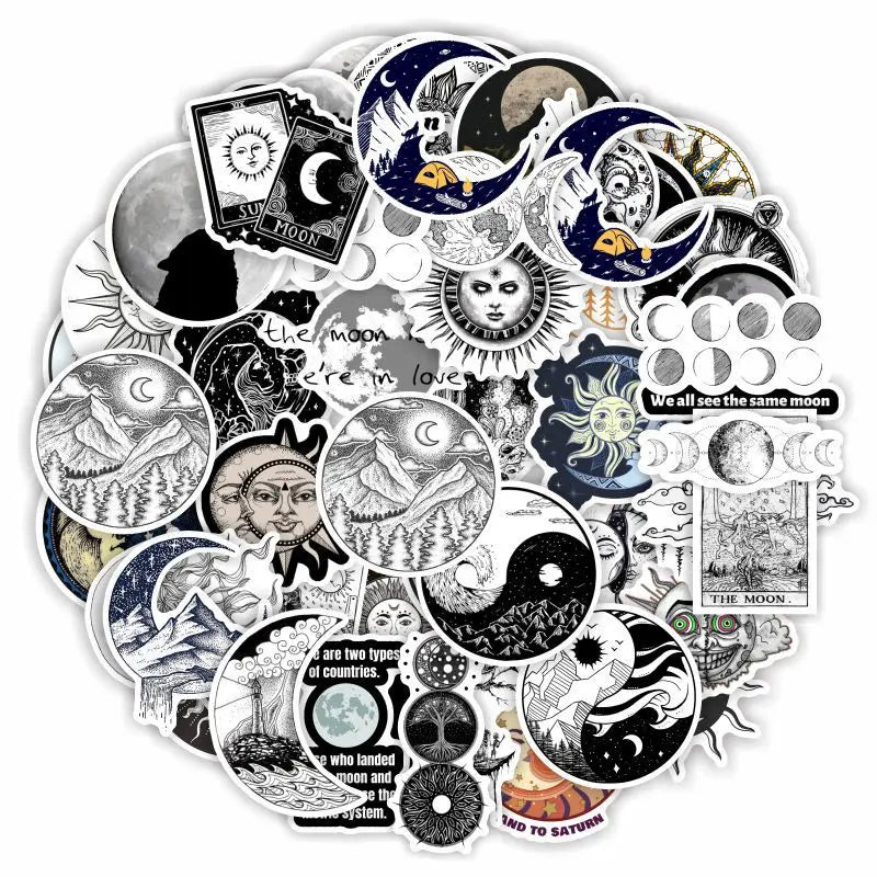 Retro Gothic Moon Witch Stickers - 10/30/50pcs Waterproof Decals for Skateboard, Laptop, Phone, Luggage
