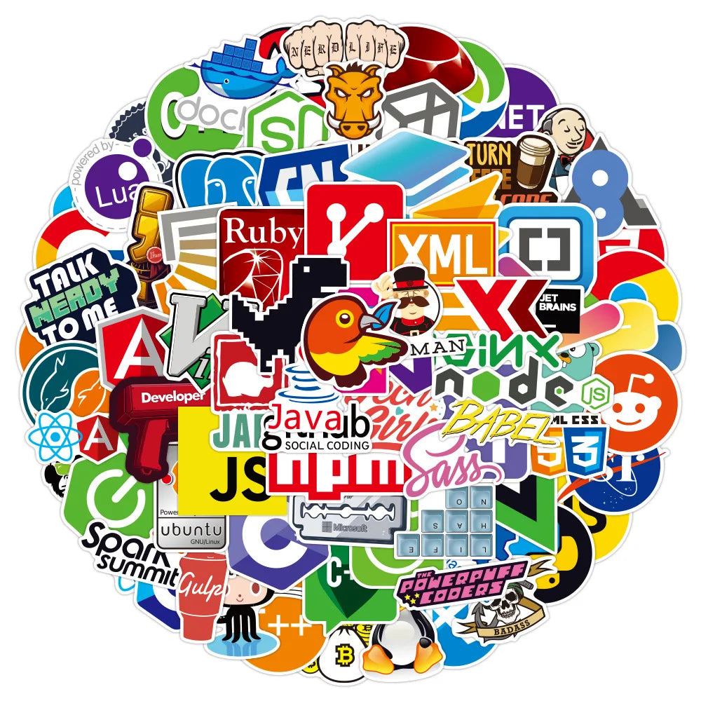 Programming Stickers Pack: Laptop, Phone, Skateboard, Car, Waterproof Decals