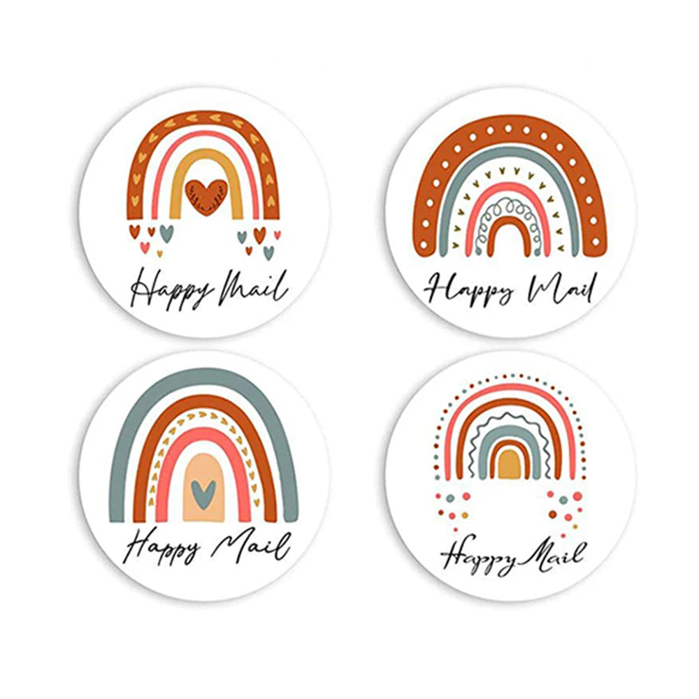 500pcs/roll Happy Mail Stickers , Cute Rainbow Thank You Sticker Labels for Small Business,Envelope Bag Packaging Seals Shipping
