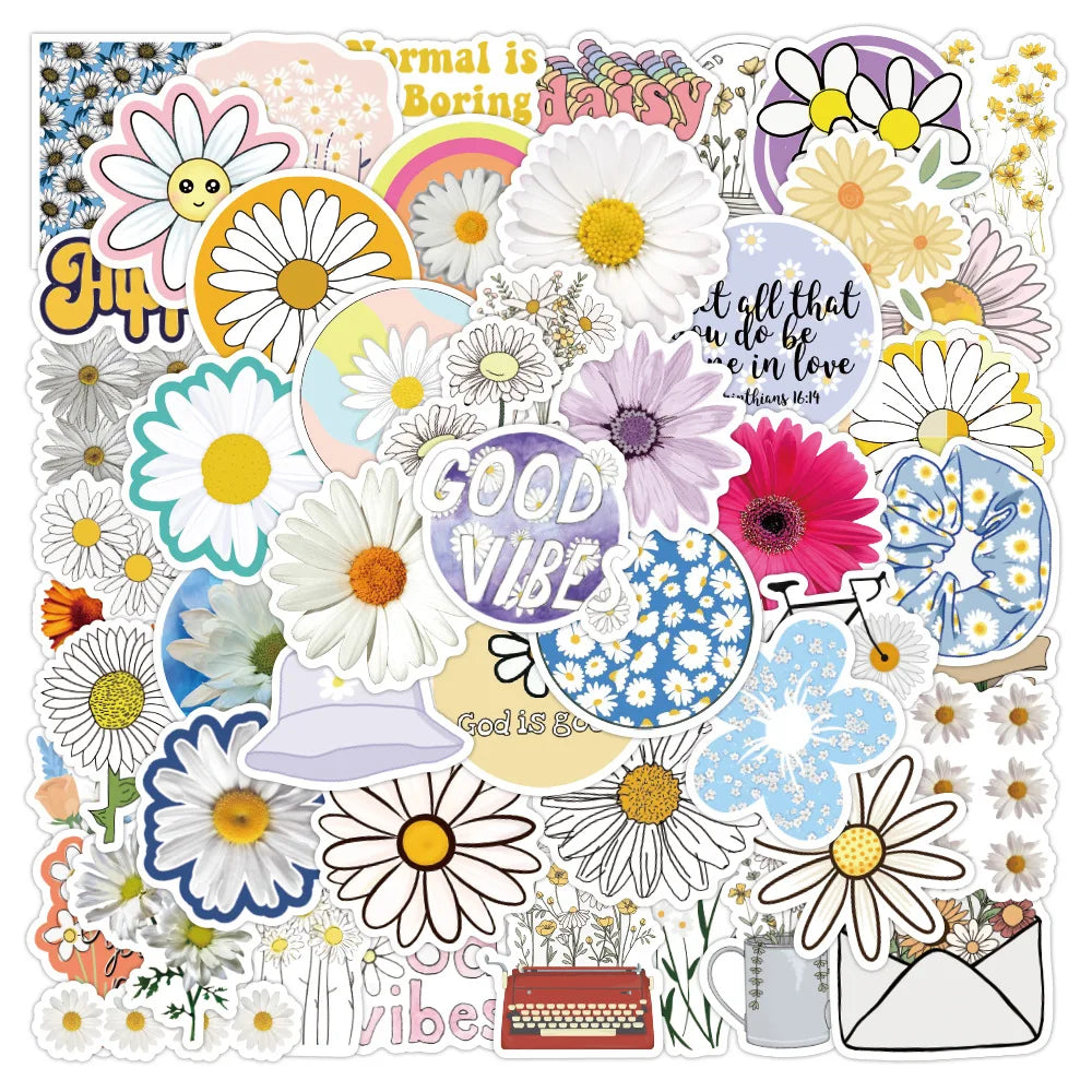 Daisy Flower Cartoon Stickers Waterproof for Car, Luggage, Laptop, Guitar