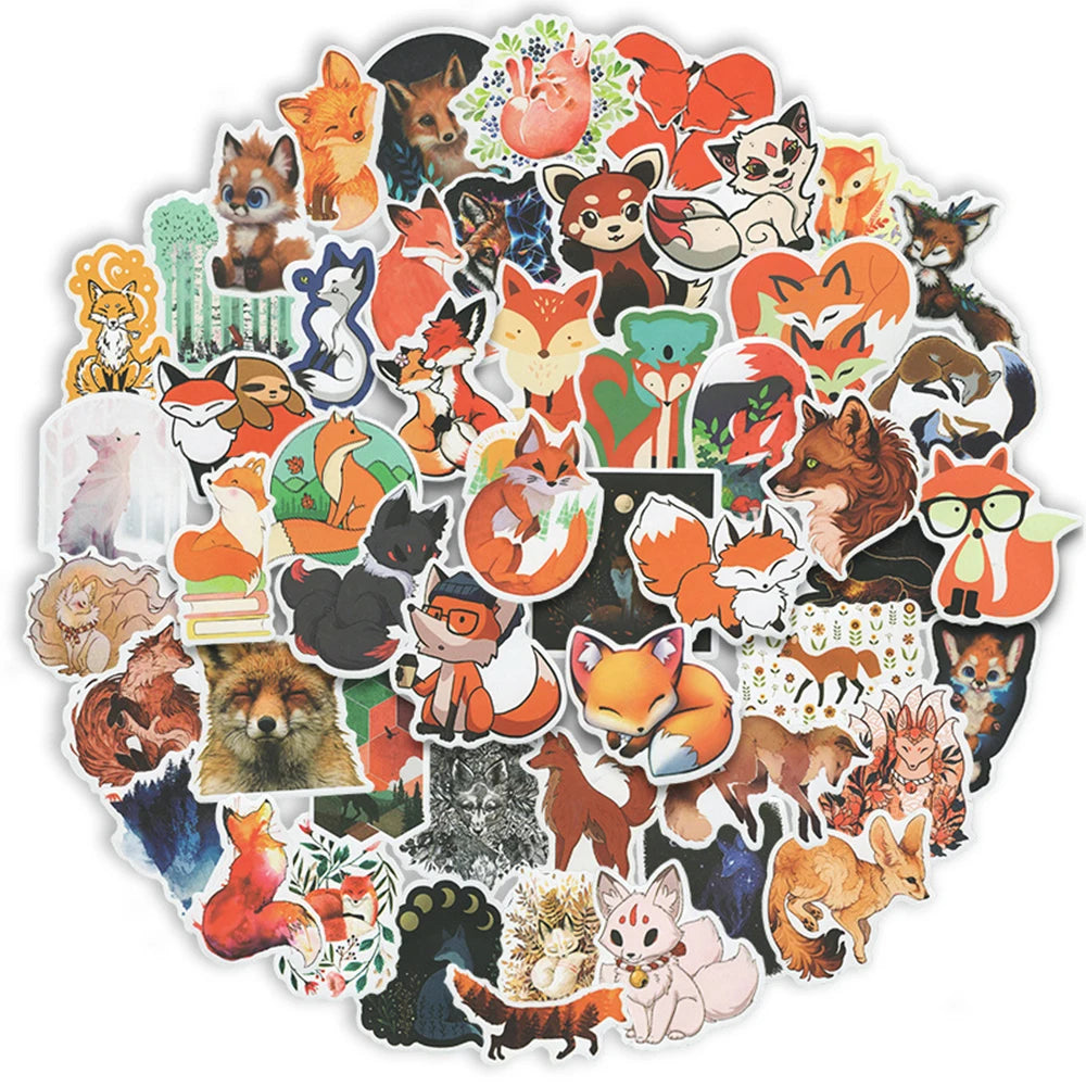 Cartoon Fox Stickers for Suitcase, Notebook, Skateboard, Fridge, Laptop - 10/30/50PCS Decals
