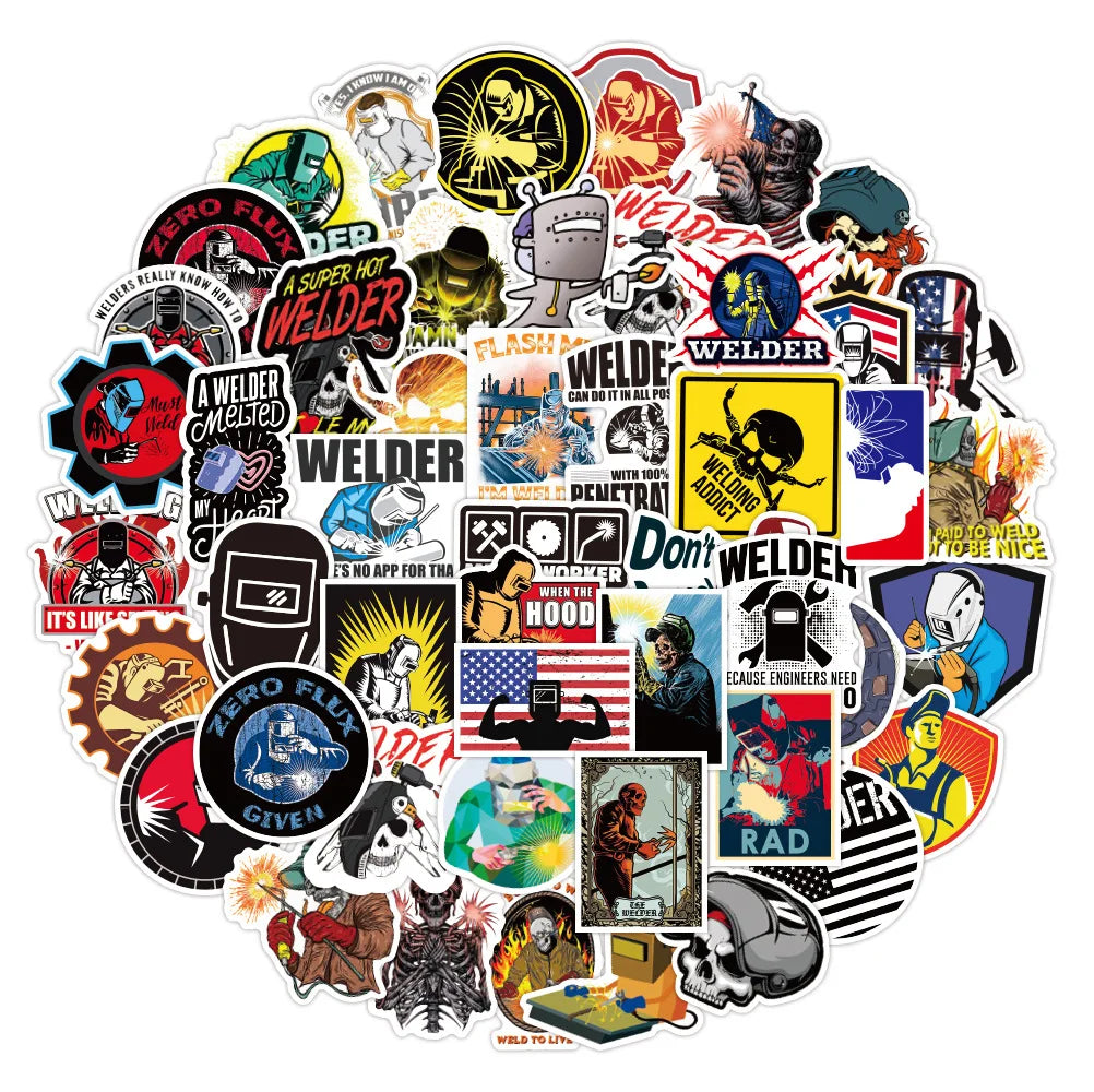 Welding Stickers Pack: Cartoon Graffiti Waterproof Decals for Luggage, Skateboard, Fridge, Car, Guitar, Phone