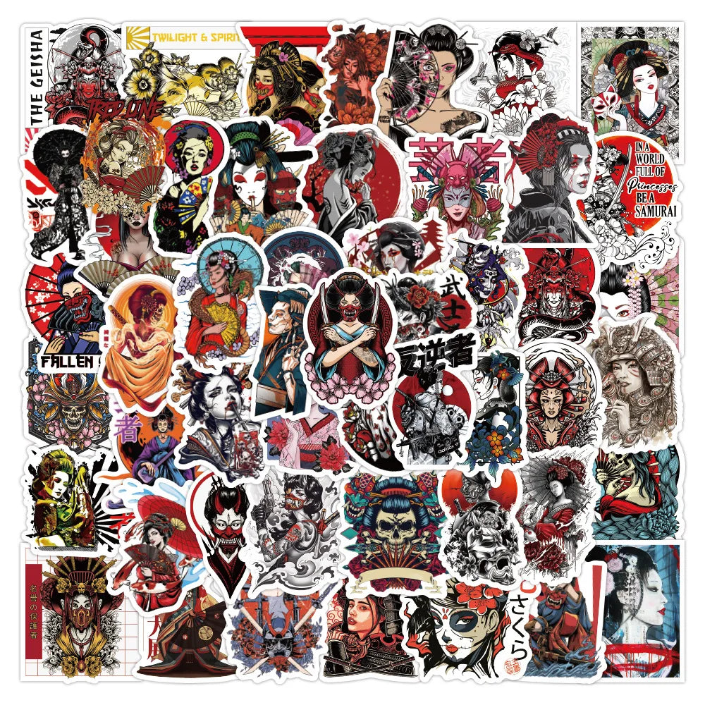 Retro Geisha Tattoo Stickers Decals for Phone Laptop Skateboard Guitar Wall Waterproof Kids Toys
