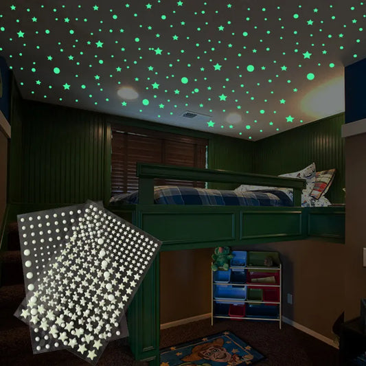 202 Pcs 3D Glow in the Dark Stars Wall Stickers Kids Room Decor