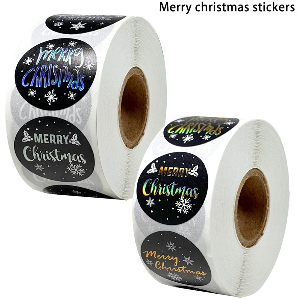 100-500Pcs Merry Christmas Stickers Seal Labels Gold Silver 1 Inch Round Stickers For Handmade Sticker Card Box Package Labels
