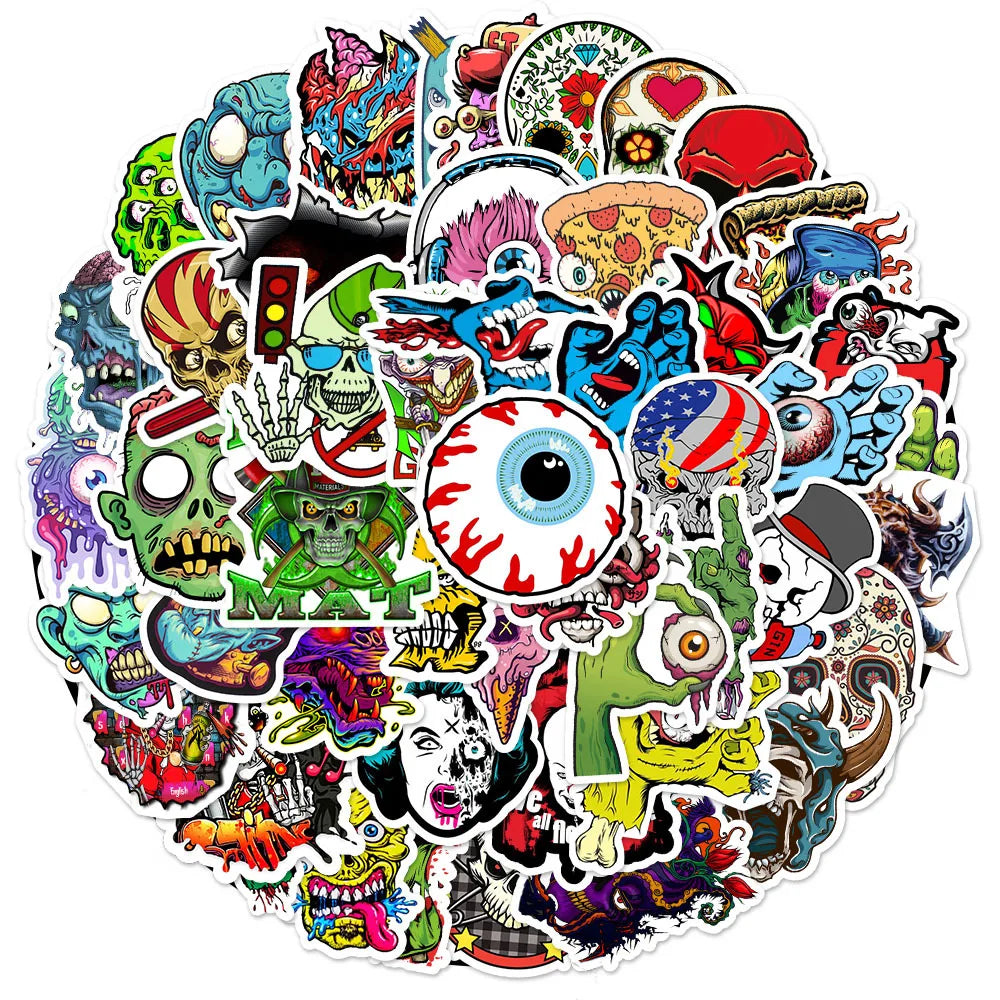 Horror Skull Stickers: Laptop, Guitar, Car, Skateboard Decals