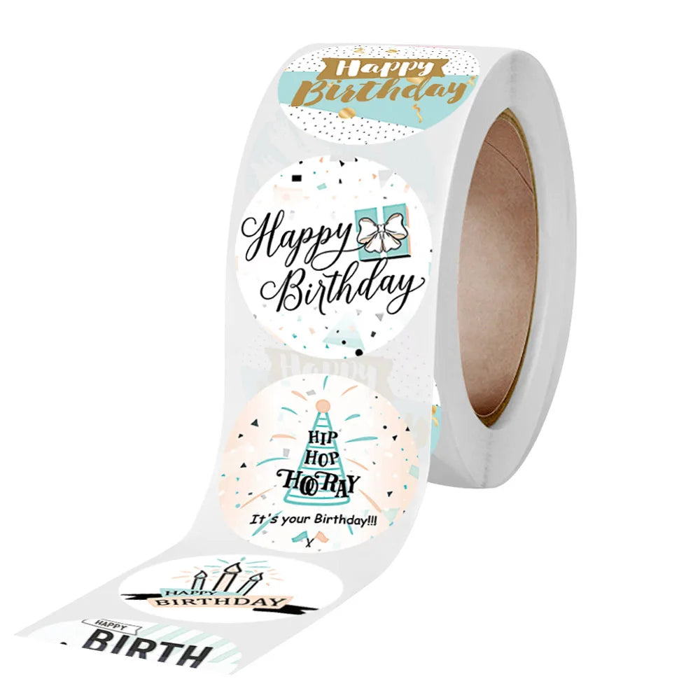 50-500pcs Round Happy Birthday Handmad Sticker Sealing Sticker Vintage DIY Gift Stickersdhesive Christmas Sticker Stationery