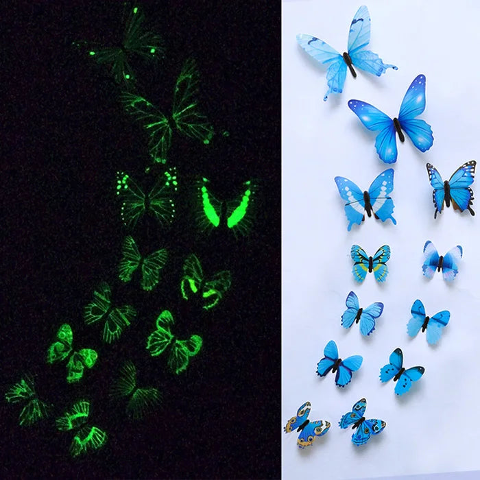 12Pcs Luminous 3D Butterfly Wall Stickers for Home Decoration