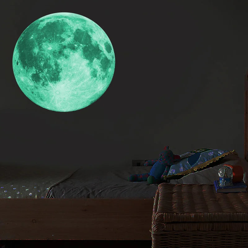 30cm Glow-in-the-Dark Moon Wall Sticker for Kids Room Decor