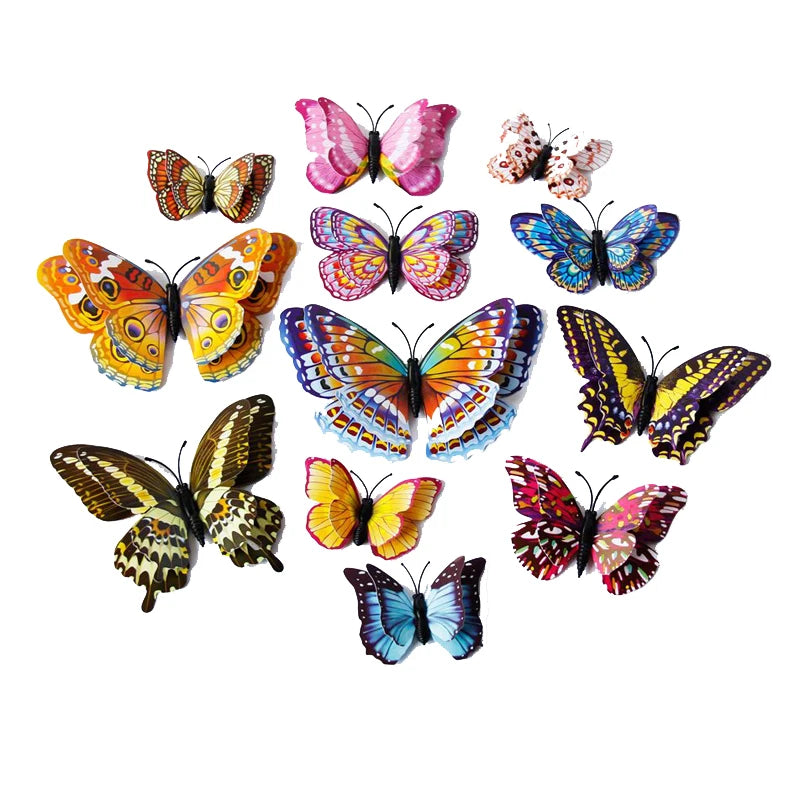 3D Luminous Butterfly Wall Stickers - 12Pcs Double Wings PVC Decor for Home, Christmas, Wedding