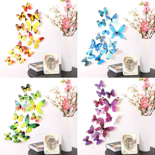 3D Butterfly Wall Stickers - 12Pcs PVC Self-Adhesive Home Decor Decals