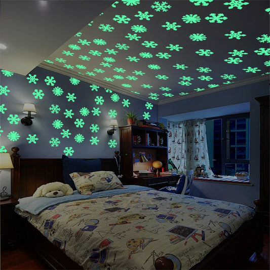 50 Luminous Glow-in-Dark Snowflake Wall Stickers for Kids Room Christmas Decor