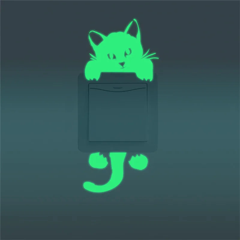 Glow In The Dark Cat Moon Stars Wall Stickers Kids Room Decor