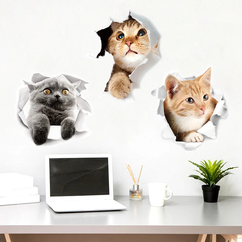 3D Cat Wall Stickers Self-Adhesive Vinyl Mural for Bathroom and Living Room Decor