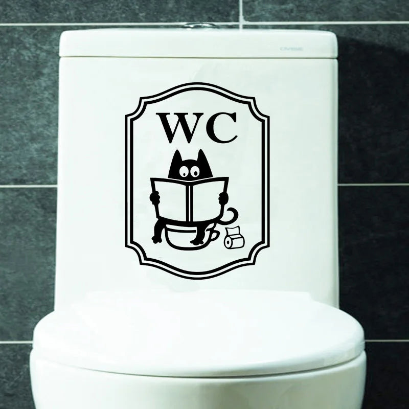 Cute Cat Toilet Wall Stickers Removable Vinyl Decal Mural Door Decorations