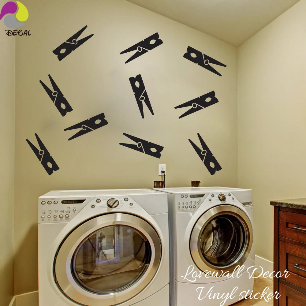 Clothespins Wall Sticker Nursery Kids Room Laundry Decor Vinyl Art Mural DIY
