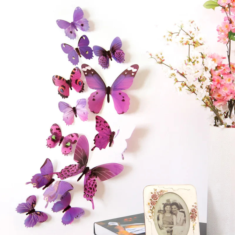 3D Butterfly Wall Stickers - 12Pcs PVC Self-Adhesive Home Decor Decals