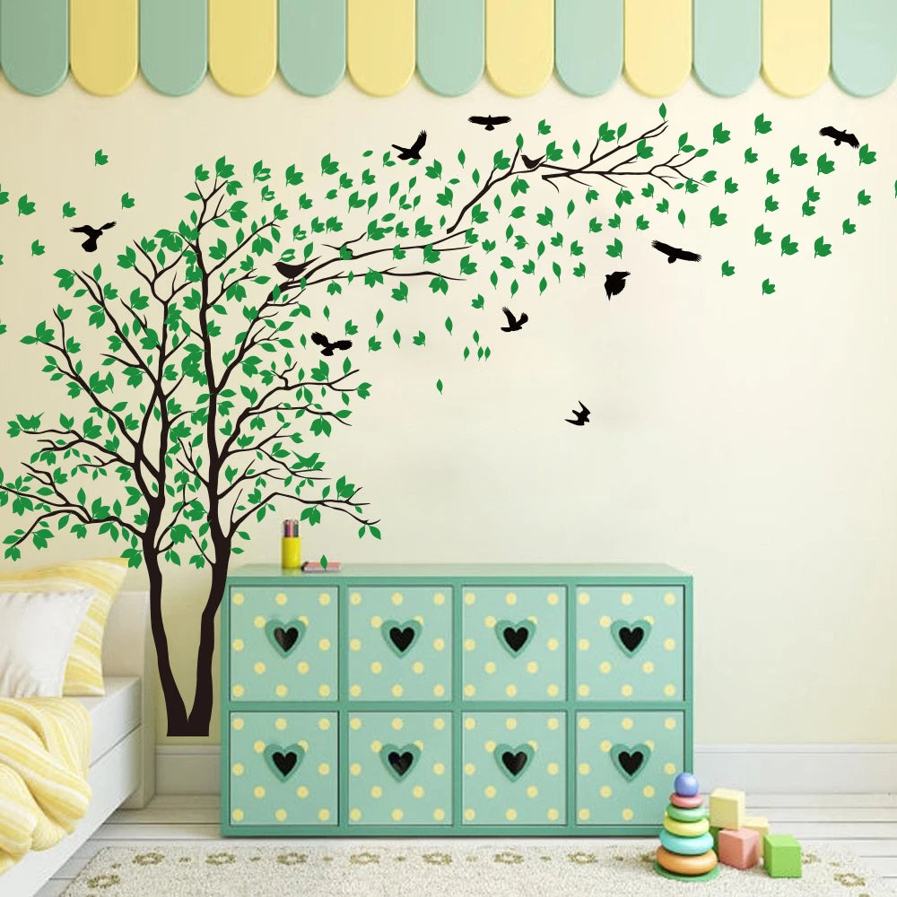 Tree Leaves Birds Wall Sticker Wildlife Nature Landscape Decal Nursery Vinyl