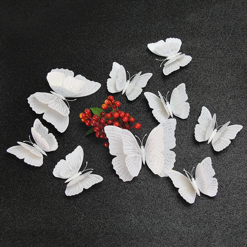 3D Butterfly Wall Stickers - 12Pcs Ambilight Double Layer Decor & Fridge Magnets