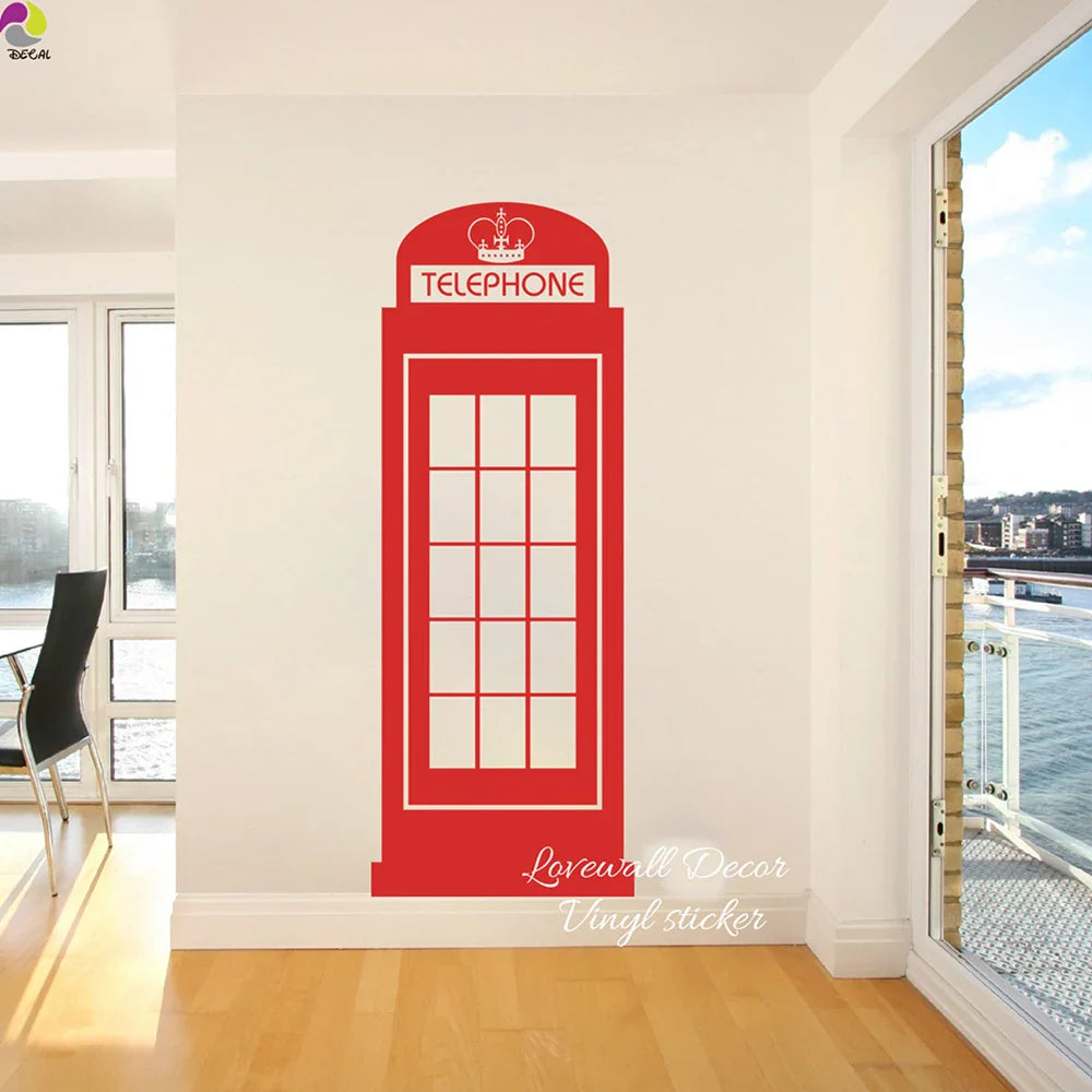 Large London Telephone Box Wall Sticker - Retro UK Phone Box Vinyl Decor Mural