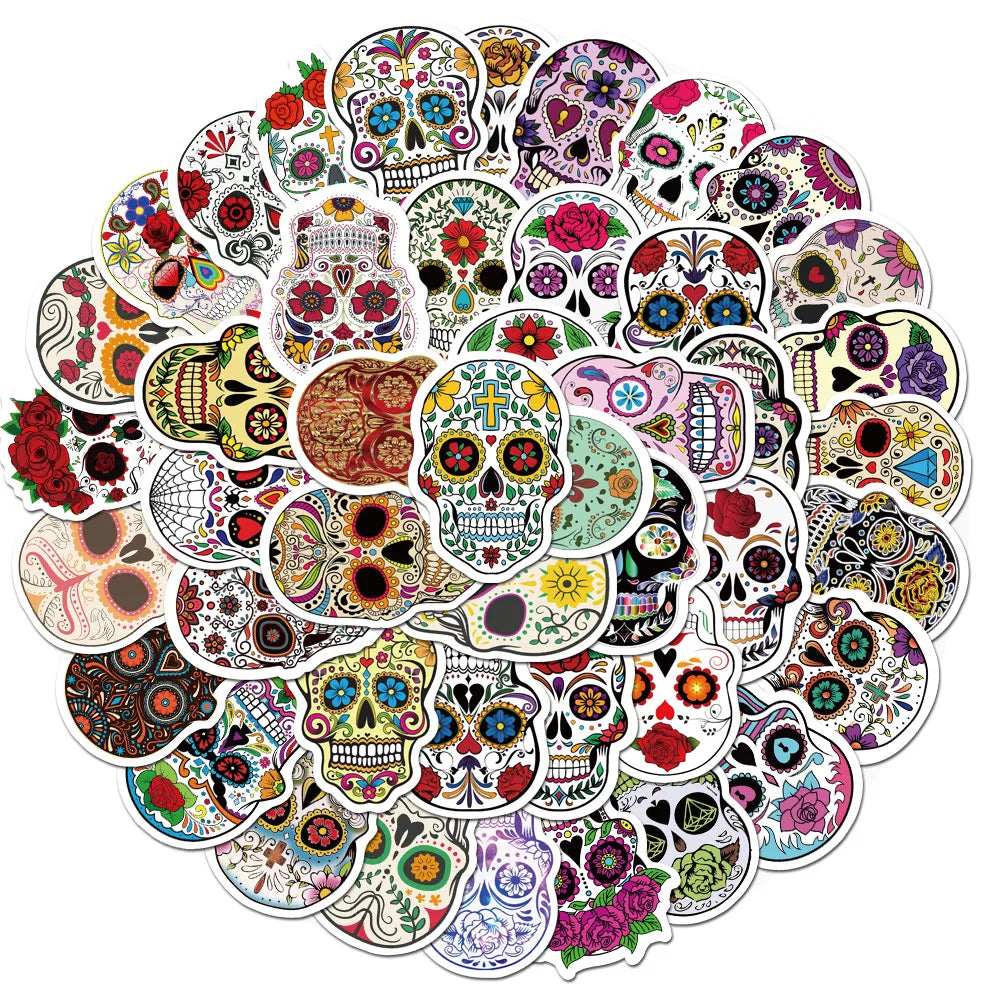 Colorful Skull Skeleton Stickers 10/30/50pcs Waterproof for Skateboard, Luggage, Phone, Car, Laptop, Fridge