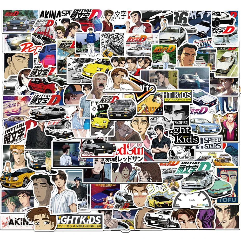 Anime Initial D Stickers - Waterproof, Cool, 10/30/50/100PCS for Skateboard, Laptop, Phone, Bike, Car, Luggage