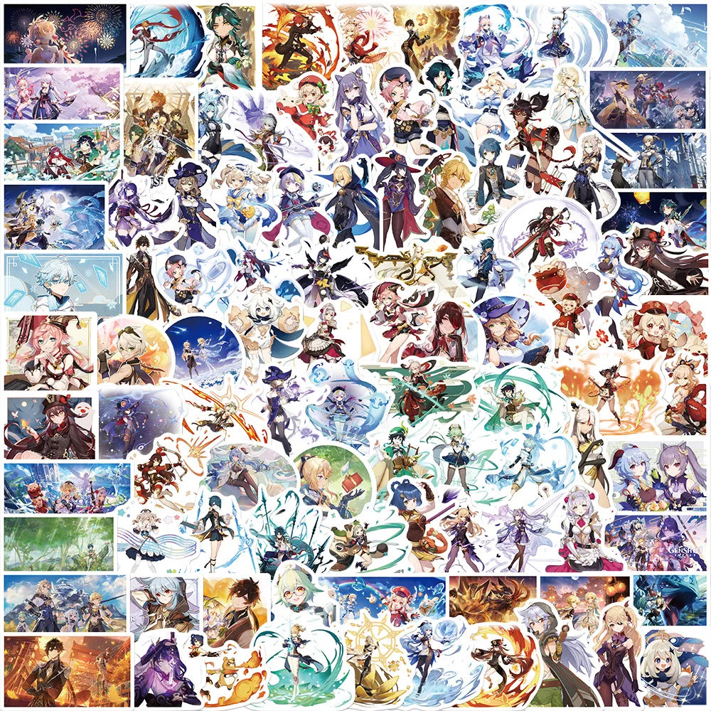 Genshin Impact Anime Stickers Set for Skateboard, Phone, Laptop, Guitar, Luggage, Kids