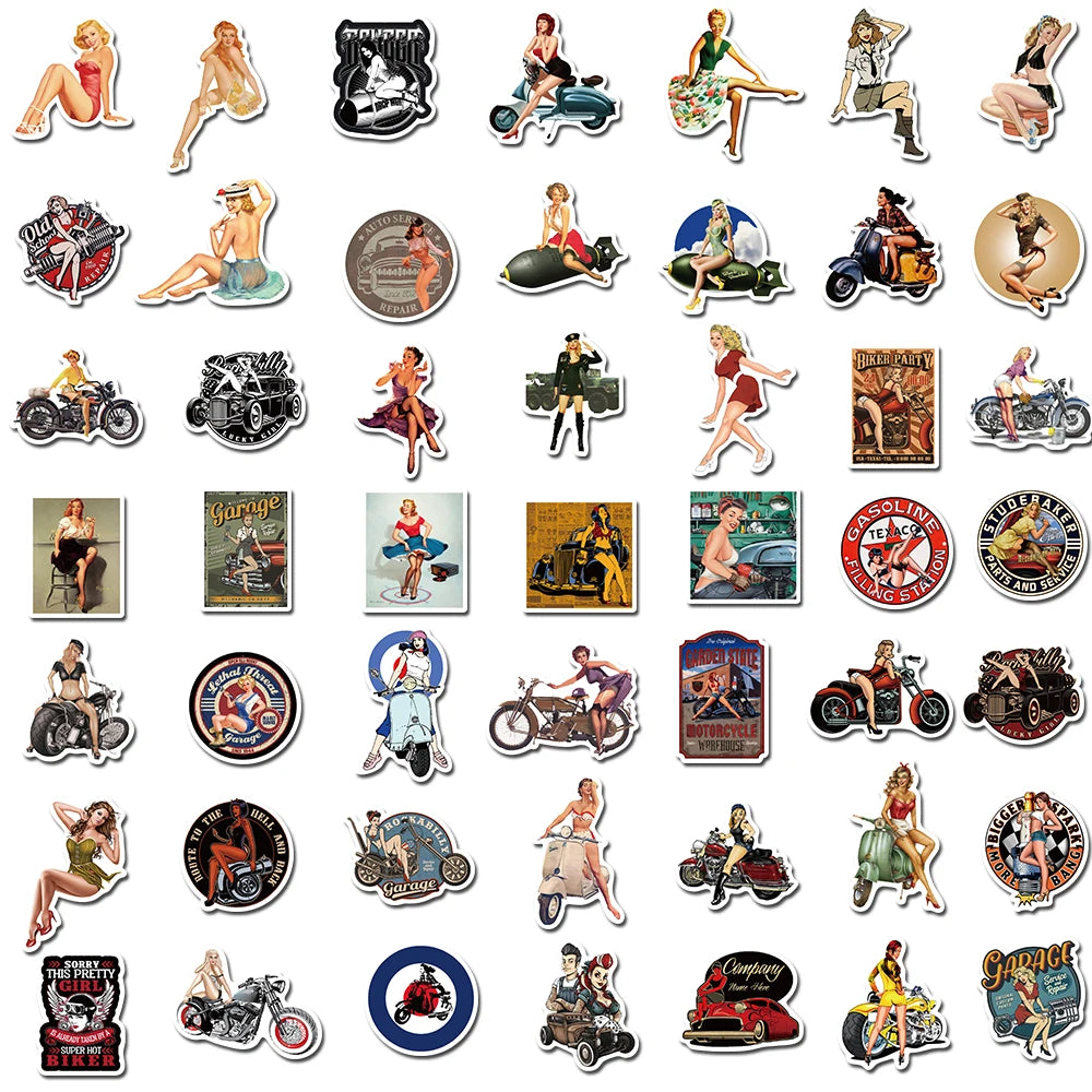 10/30/50/100pcs Retro Poster Motorcycle Girl Personality Sticker for Laptop Motorcycle Skateboard Luggage Decal Toy Stickers
