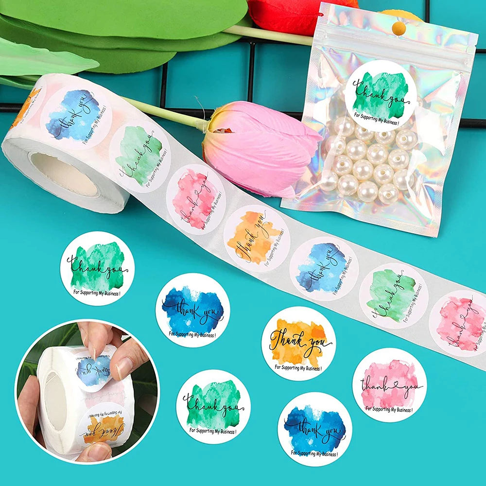 500Pcs/roll THANK YOU Stickers Four Color Business Card Set Customer Business Sealing Sticker Labels Birthday Wedding Gifts Card