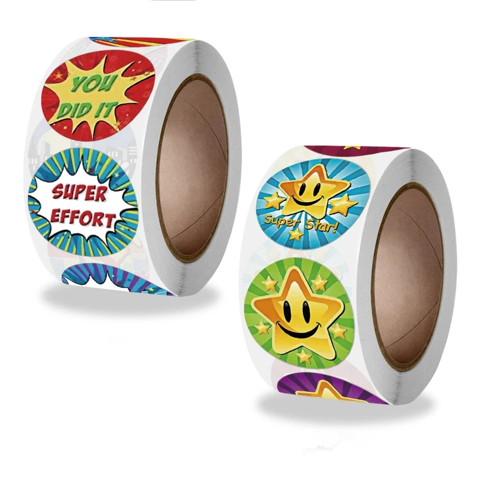 Stickers 500 Pcs/roll 2.5cm / 1inch Children's Cartoon Toy Stickers Teacher Encouragement Reward Game Stickers
