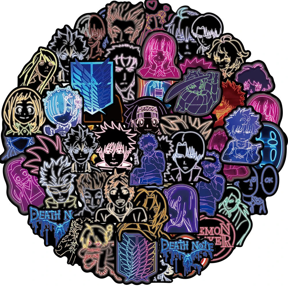 10/30/50PCS Neon Light Anime Stickers Mix Jujutsu Kaisen Hunter×Hunter Stickers DIY Car Phone Laptop Bike Toy Sticker for Kids