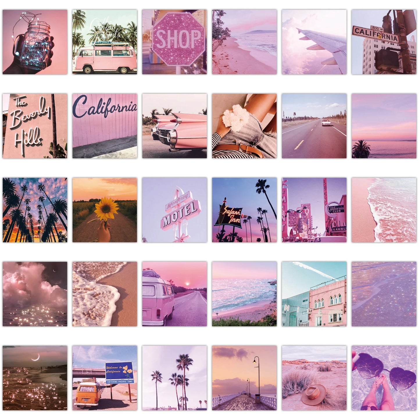 10/30/62pcs Pink Landscape Aesthetic California Sunshine Sticker Packs