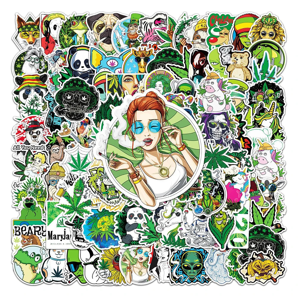 10/30/50/100PCS Funny Leaves Character Smoking Waterproof Stickers Graffiti Decals Motorcycle Laptop Guitar Phone Cool Sticker