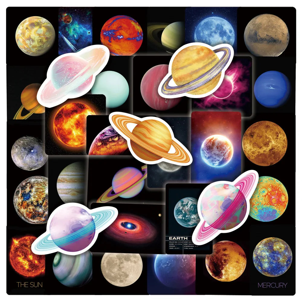 Space Planet Graffiti Stickers - 10/30/50pcs Aesthetic Cartoon for Scrapbook, Laptop, Fridge, Car, Kids Toy