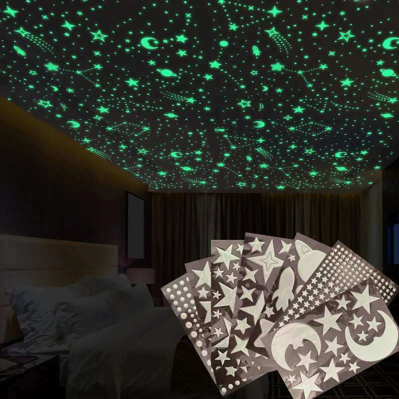 Glow in the Dark 3D Stars Moon Wall Stickers for Kids Room Decor