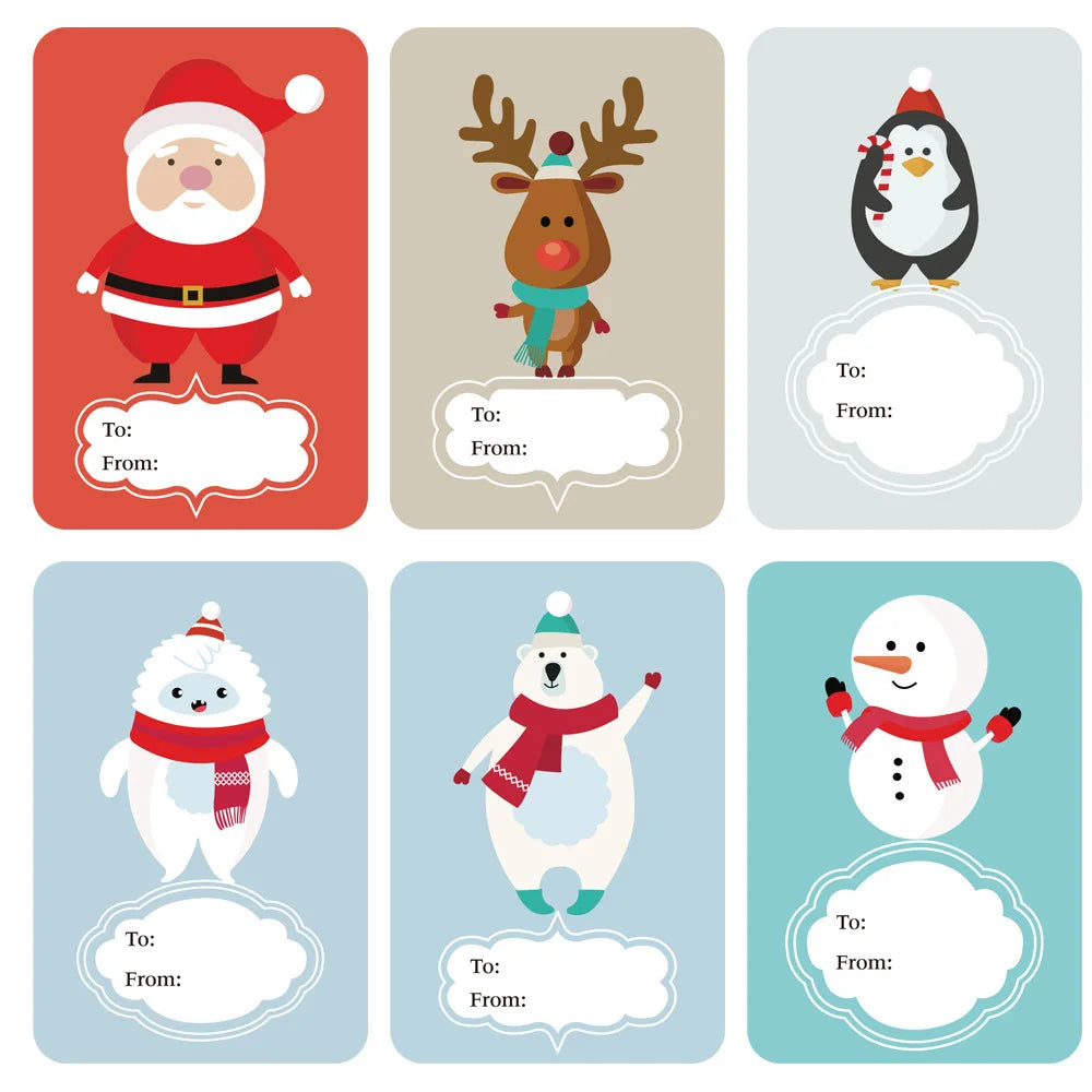 250pcs/roll 6 Designs Adhesive Christmas Gift Name Tags Present Seal Labels 2*3 inch Christmas Decals Gift Package XMAS Stickers