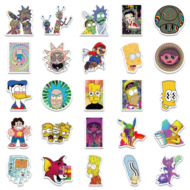 10/30/52Pcs Psychedelic aesthetic mixed cartoon character Skateboard Travel Suitcase Phone Laptop Luggage Stickers DIY Kids