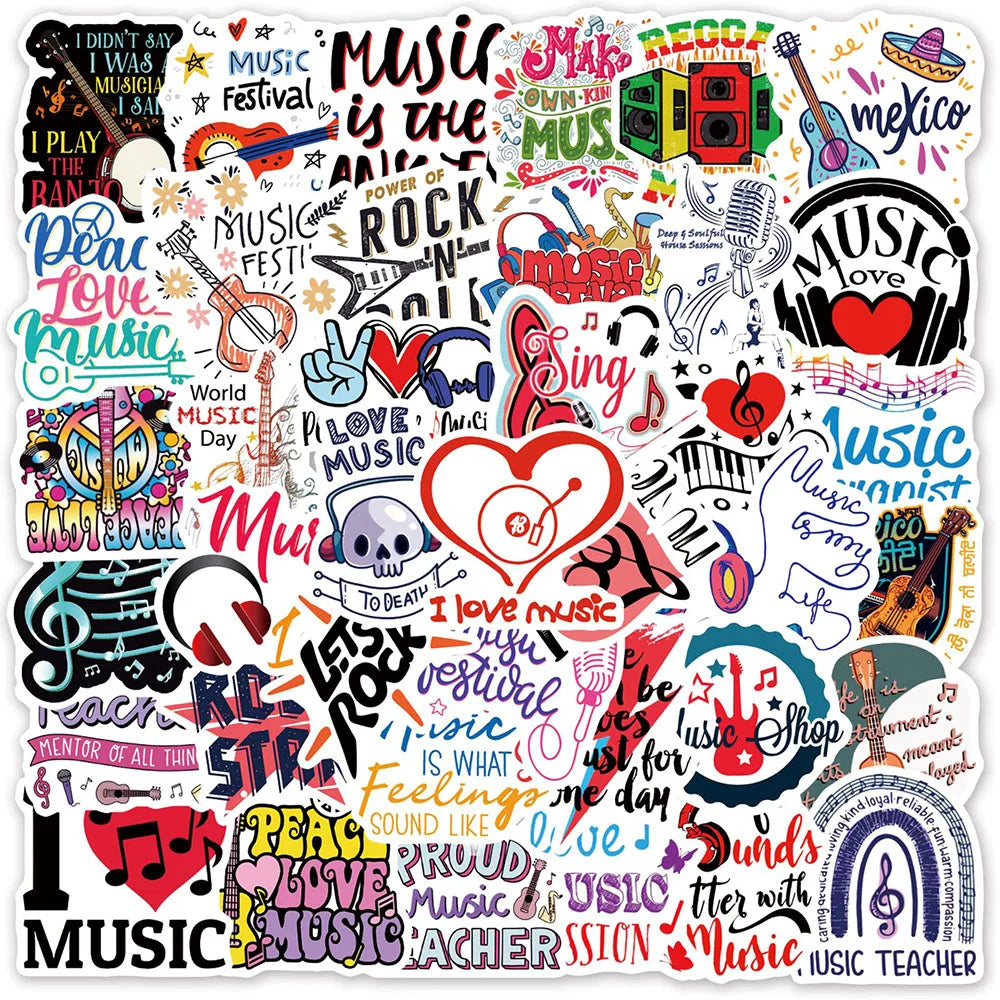 Kawaii Rock Band Music Stickers Decals Waterproof Skateboard Guitar Laptop Phone Car