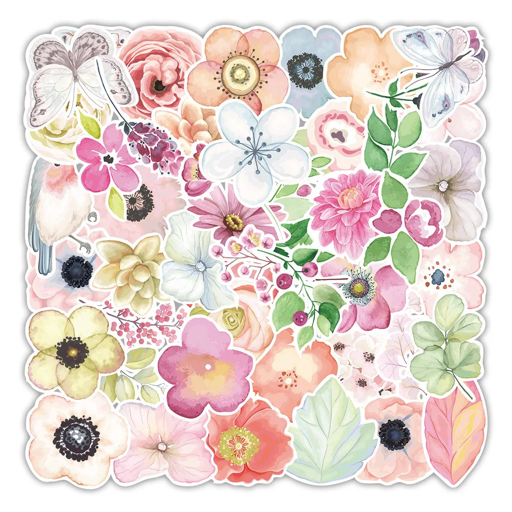 Mixed Pretty Flowers Waterproof Stickers for Skateboard, Fridge, Guitar, Laptop, Motorcycle, Travel, Kid Toys - 10/30/50PCS Decals