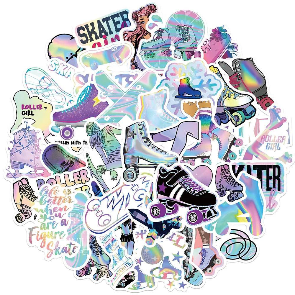 Cool Holographic Skating Stickers: 10/30/50pcs for Skateboard, Phone, Luggage, Helmet, DIY Decals