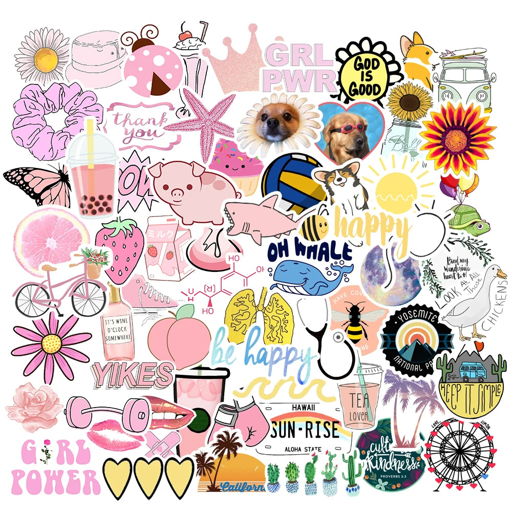 150pcs Pack Blue Pink Vsco Style Stickers For Skateboard Guitar WaterBottle Motorcycle Laptop Waterproof kids Teens Sticker Toy