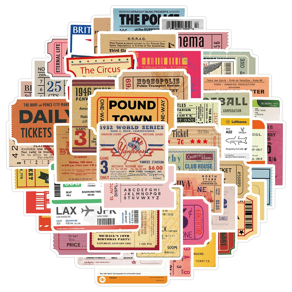 Retro Air Ticket Stickers: 10/30/50pcs Vintage Waterproof Decals for Luggage, Guitar, Laptop, Car, Phone