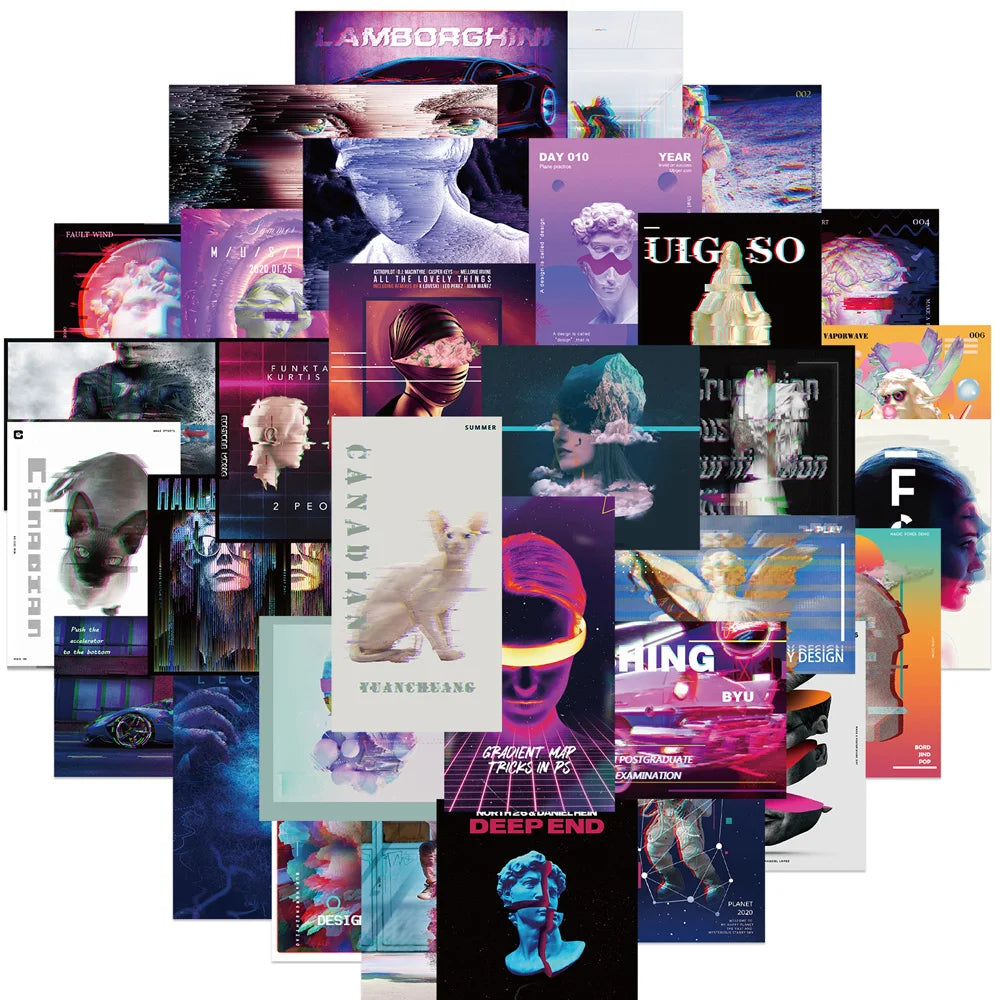 10/20/40pcs Punk Vaporwave Psychedelic Sticker Packs